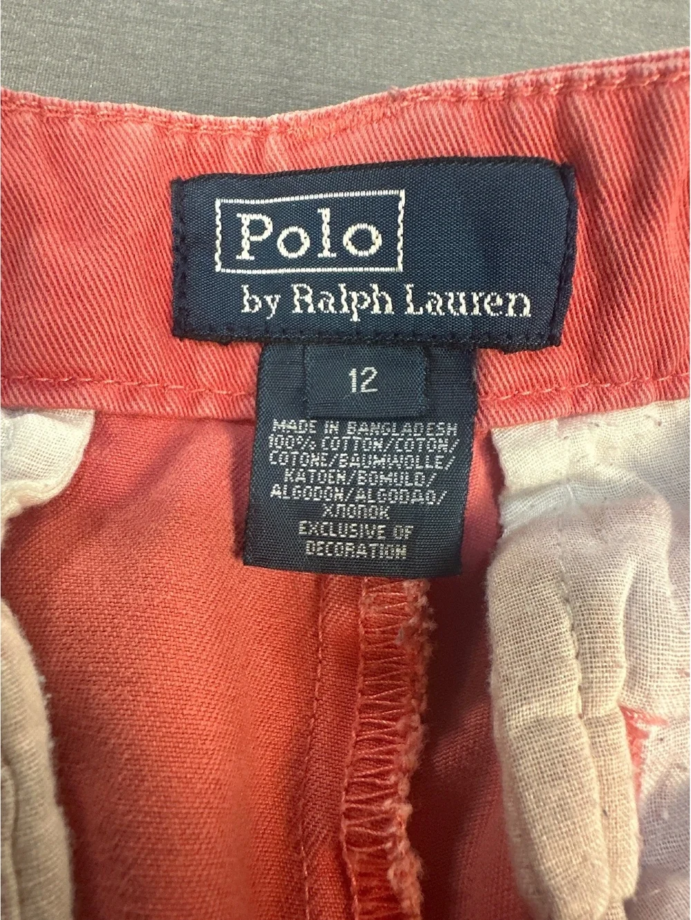 Polo Ralph Lauren Boys' Coral Cotton Shorts Size 12 - Fair Condition